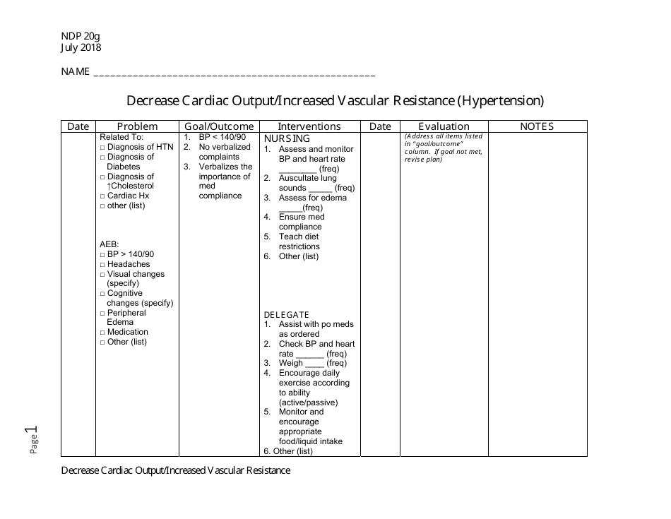 Form NDP20G Decrease Cardiac Output / Increased Vascular Resistance (Hypertension) - Alabama, Page 1