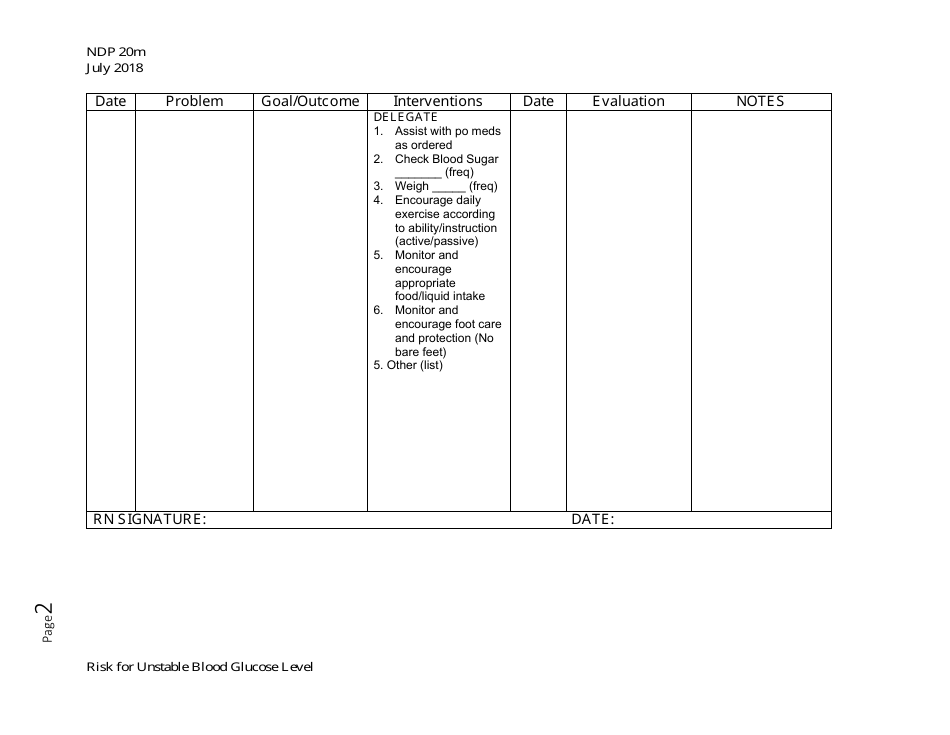 Form NDP20M Risk for Unstable Blood Glucose Level - Alabama, Page 2