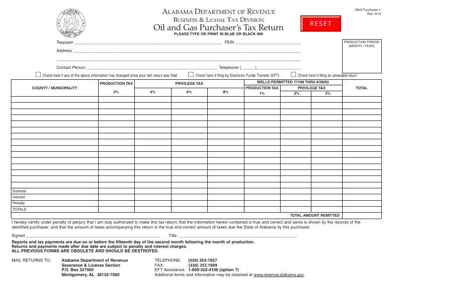 Form OG Purchaser-1 Oil and Gas Purchasers Tax Return - Alabama, Page 1