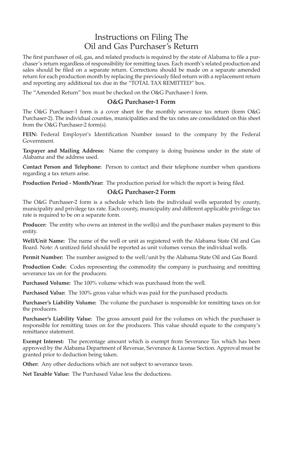 Form OG Purchaser-1 Oil and Gas Purchasers Tax Return - Alabama, Page 2