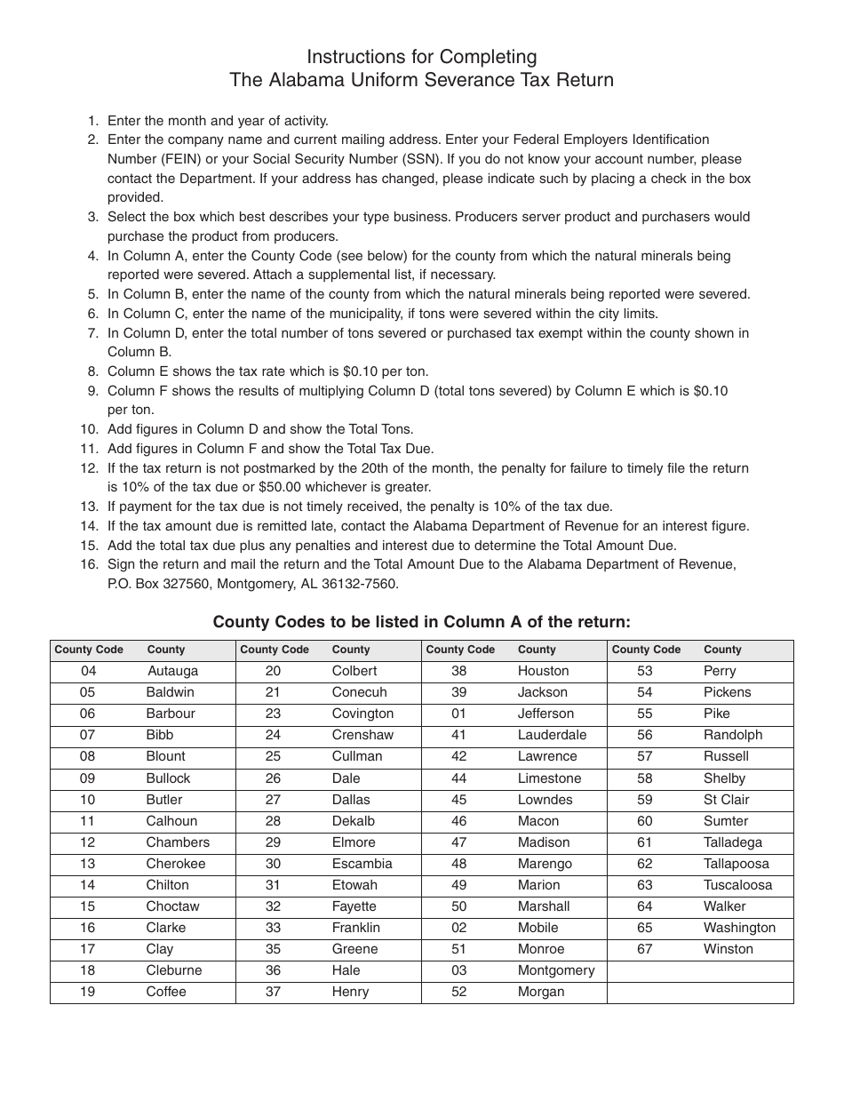 Form BL: AUST Uniform Severance Tax Return - Alabama, Page 2