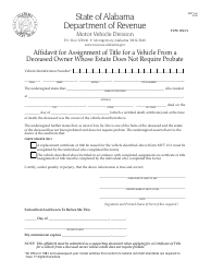 Document preview: Form MVT5-6 Affidavit for Assignment of Title for a Vehicle From a Deceased Owner Whose Estate Does Not Require Probate - Alabama