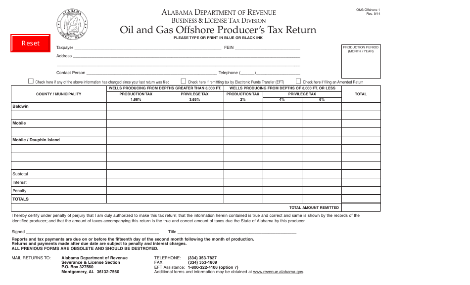 Form OG OFFSHORE-1 Oil and Gas Offshore Producer's Tax Return - Alabama, Page 1