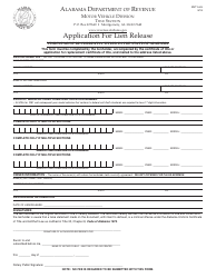 Document preview: Form MVT5-63 Application for Lien Release - Alabama