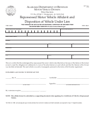 Document preview: Form MVT15-1 Repossessed Motor Vehicle Affidavit and Disposition of Vehicle Under Lien - Alabama