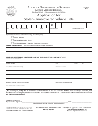 Form MVT40-1E Application for Stolen-Unrecovered Vehicle Title - Alabama
