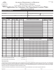 Form MV40-12-250D Application for Volunteer Fire Department License Plates - Alabama