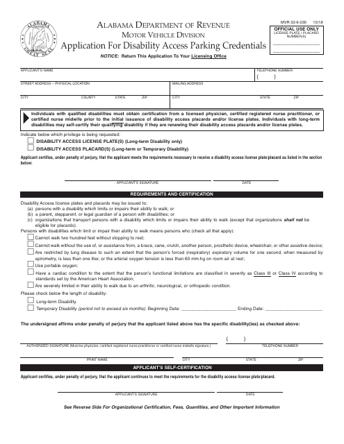 Form MVR 32 6 230 Download Printable PDF Application For Disability 
