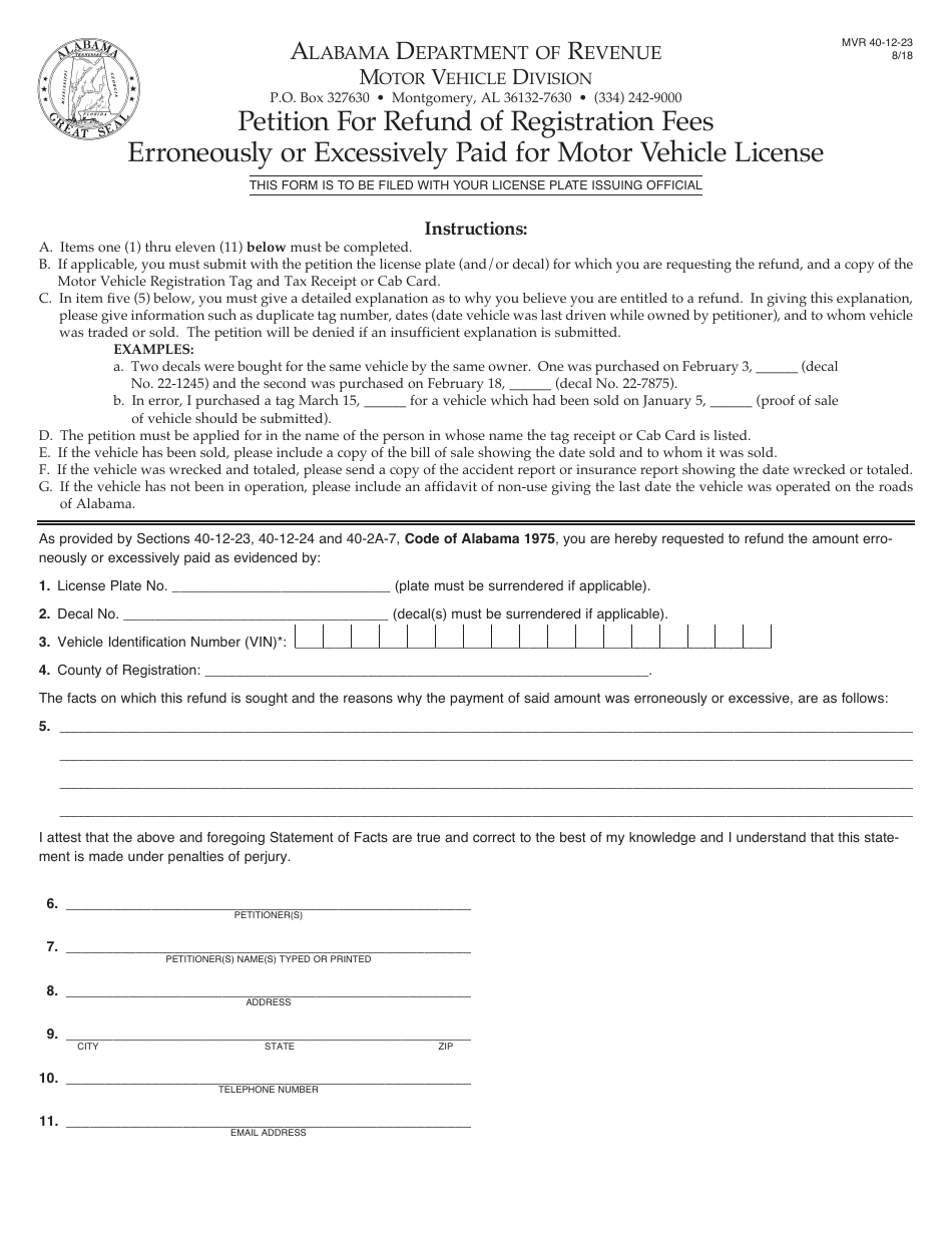 Form MVR401223 Fill Out, Sign Online and Download Printable PDF