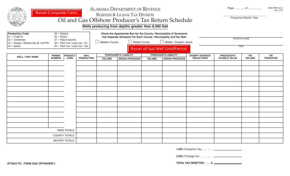 Form OG OFFSHORE-3 Oil and Gas Offshore Producer's Tax Return Schedule - Alabama, Page 1