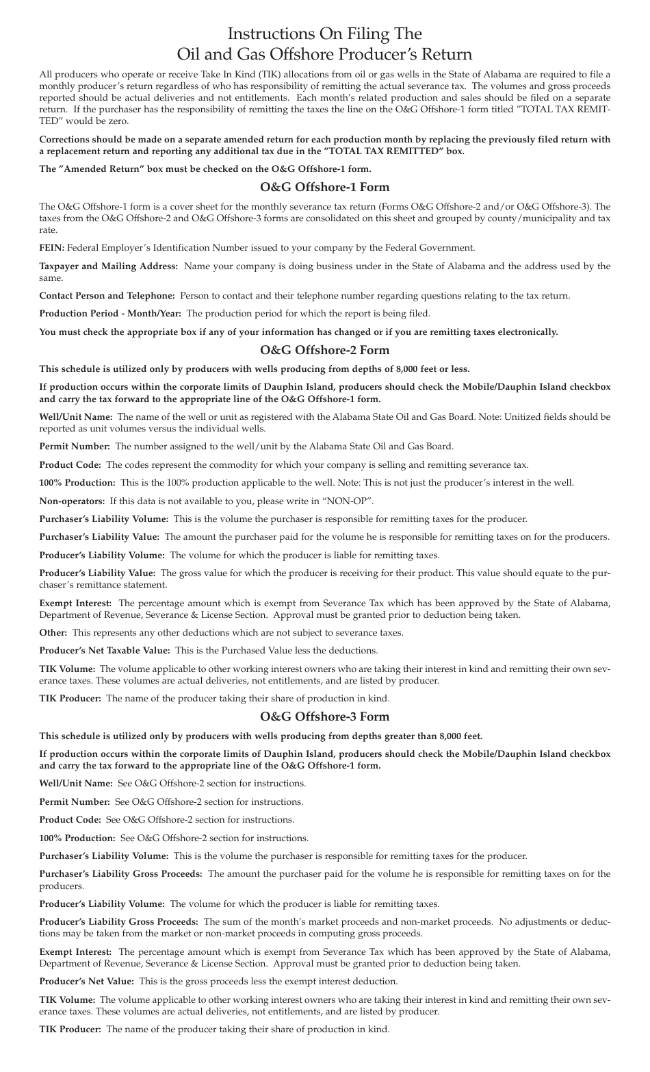 Form OG OFFSHORE-3 Oil and Gas Offshore Producers Tax Return Schedule - Alabama, Page 2