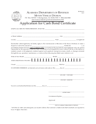 Document preview: Form MV MLI-001 Application for Cash Bond Certificate - Alabama