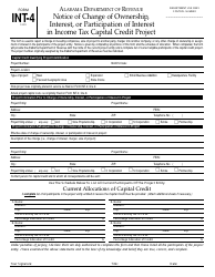 Form INT-4 &quot;Notice of Change of Ownership, Interest, or Participation of Interest in Income Tax Capital Credit Project&quot; - Alabama