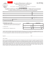 Form B&amp;L: MFT-PRCFG Credit Card Issuer Petition for Refund - Federal Government - Alabama