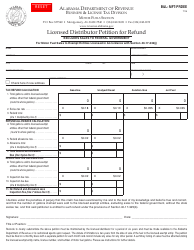 Document preview: Form B&L: MFT-PRDEE Licensed Distributor Petition for Refund - Alabama