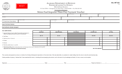 Document preview: Form B&L: MFT-3DV Motor Fuel Importer Three Day Payment Voucher - Alabama