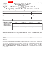 Form B&amp;L: MFT-PREFG Exempt Entity Petition for Refund - Federal Government - Alabama