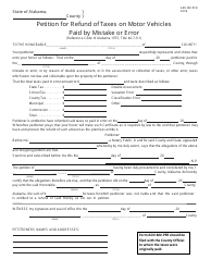 Document preview: Form ADV-MV-PFR Petition for Refund of Taxes on Motor Vehicles Paid by Mistake or Error - Alabama