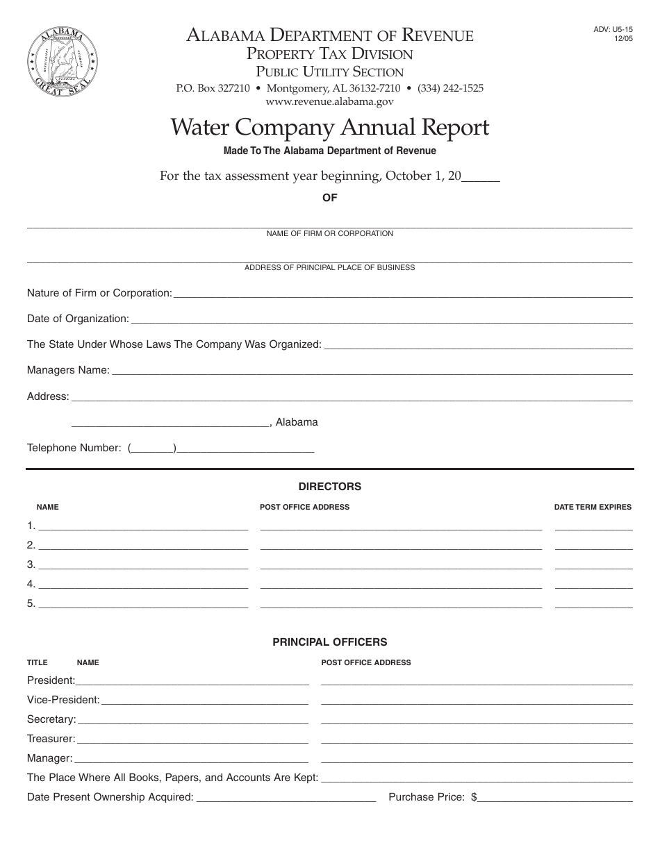 Form ADV: U5-15 Water Company Annual Report - Alabama, Page 1