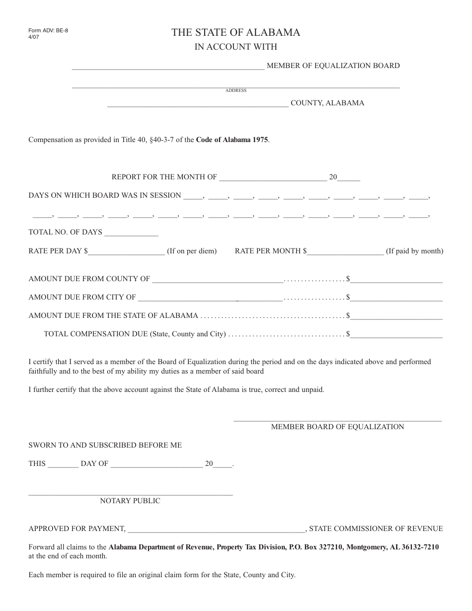 Form ADV: BE-8 - Fill Out, Sign Online and Download Fillable PDF ...