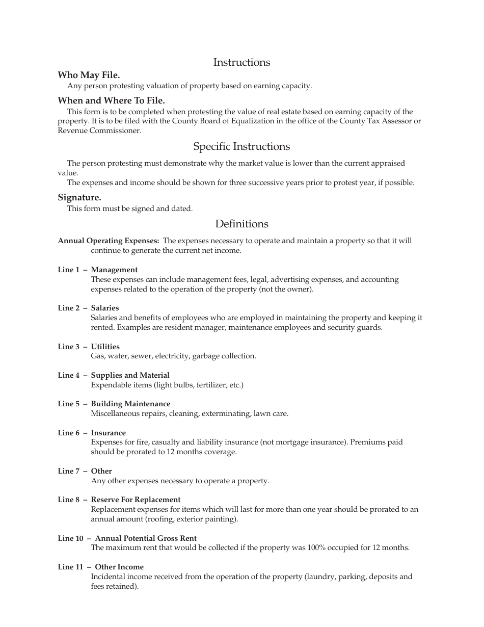 Form ADV: BE-47 Property Earning Capacity Statement - Alabama, Page 2