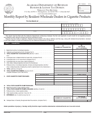 Document preview: Form TOB: T-WHSLE Monthly Report by Resident Wholesale Dealers in Cigarette Products - Alabama