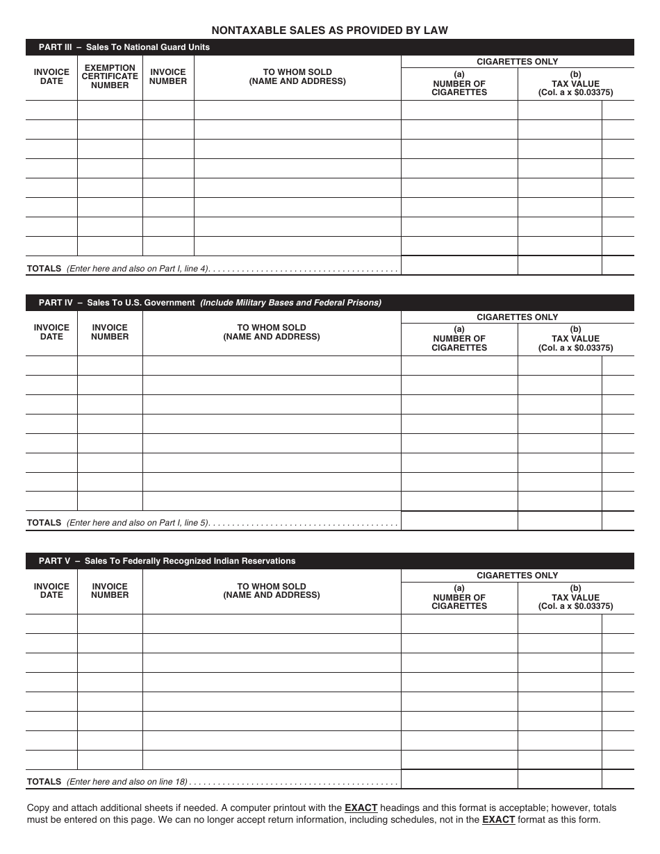Form TOB: T-WHSLE Monthly Report by Resident Wholesale Dealers in Cigarette Products - Alabama, Page 3