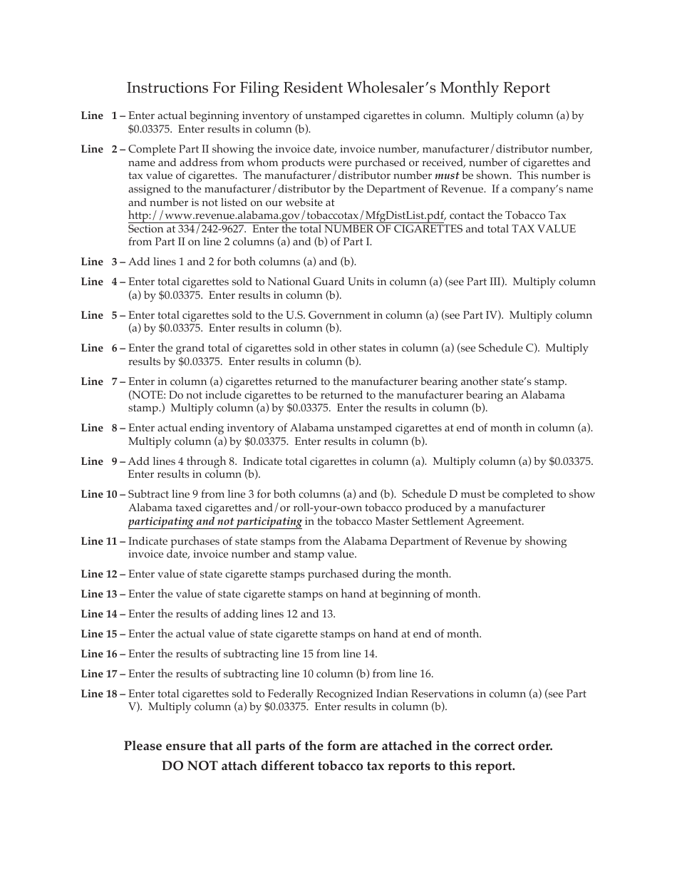 Form TOB: T-WHSLE Monthly Report by Resident Wholesale Dealers in Cigarette Products - Alabama, Page 4