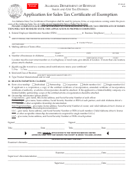 Form ST: EX-A1 Application for Sales Tax Certificate of Exemption - Alabama