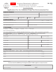 Document preview: Form B&L:TEFA Application for an Alabama Scrap Tire Environmental Fee - Alabama