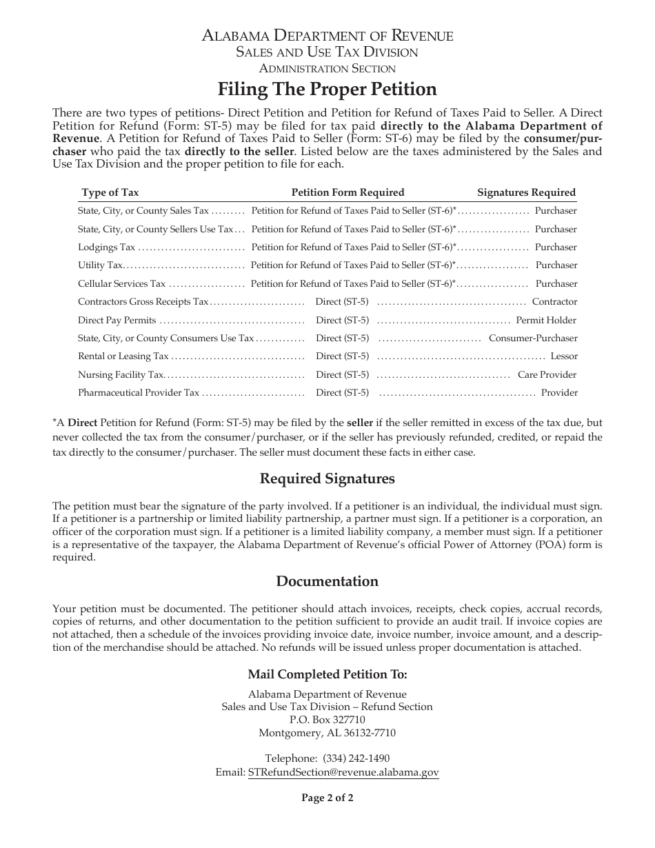 Form ST-5 Direct Petition for Refund - Alabama, Page 2