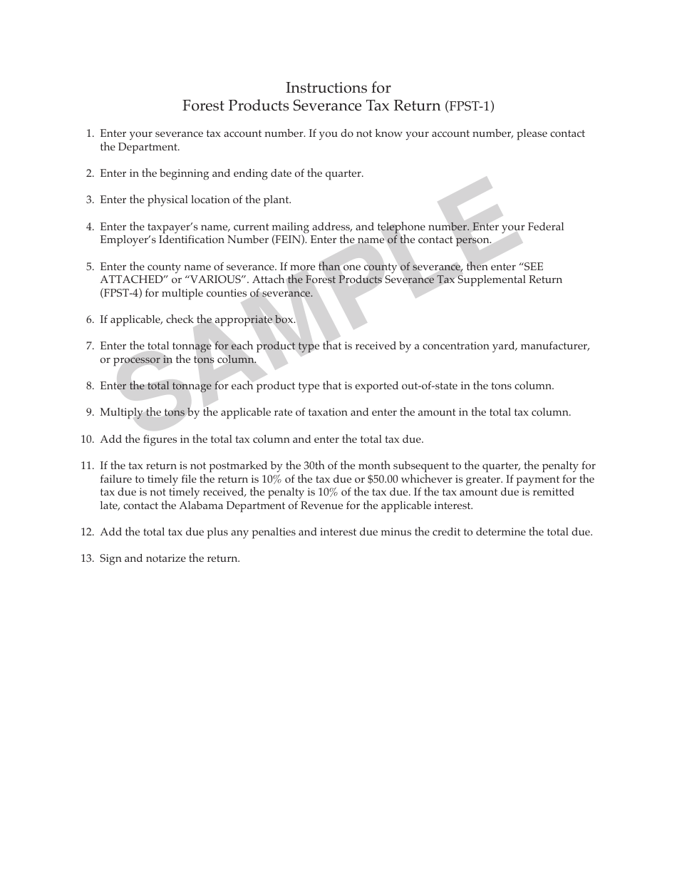 Form BL: FPST-1 Forest Products Severance Tax Return - Sample - Alabama, Page 2