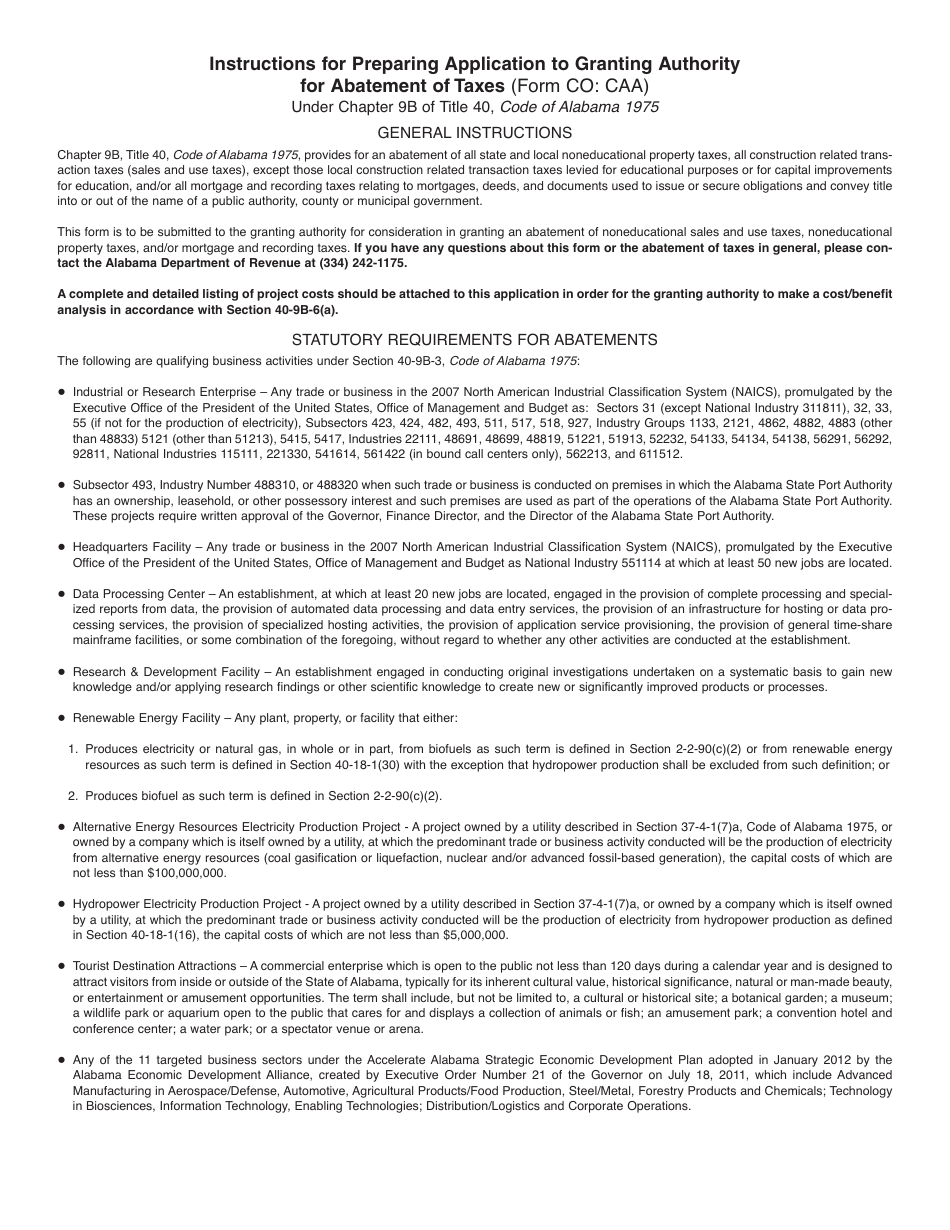 Form CO CAA Fill Out, Sign Online and Download Fillable PDF, Alabama Templateroller