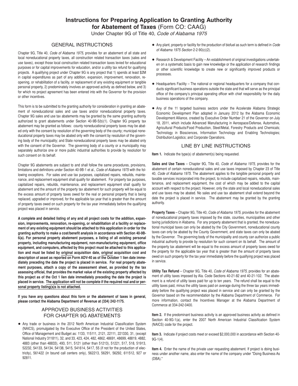 Form CO: CAAG Application to Granting Authority for Abatement of Taxes - Alabama, Page 2