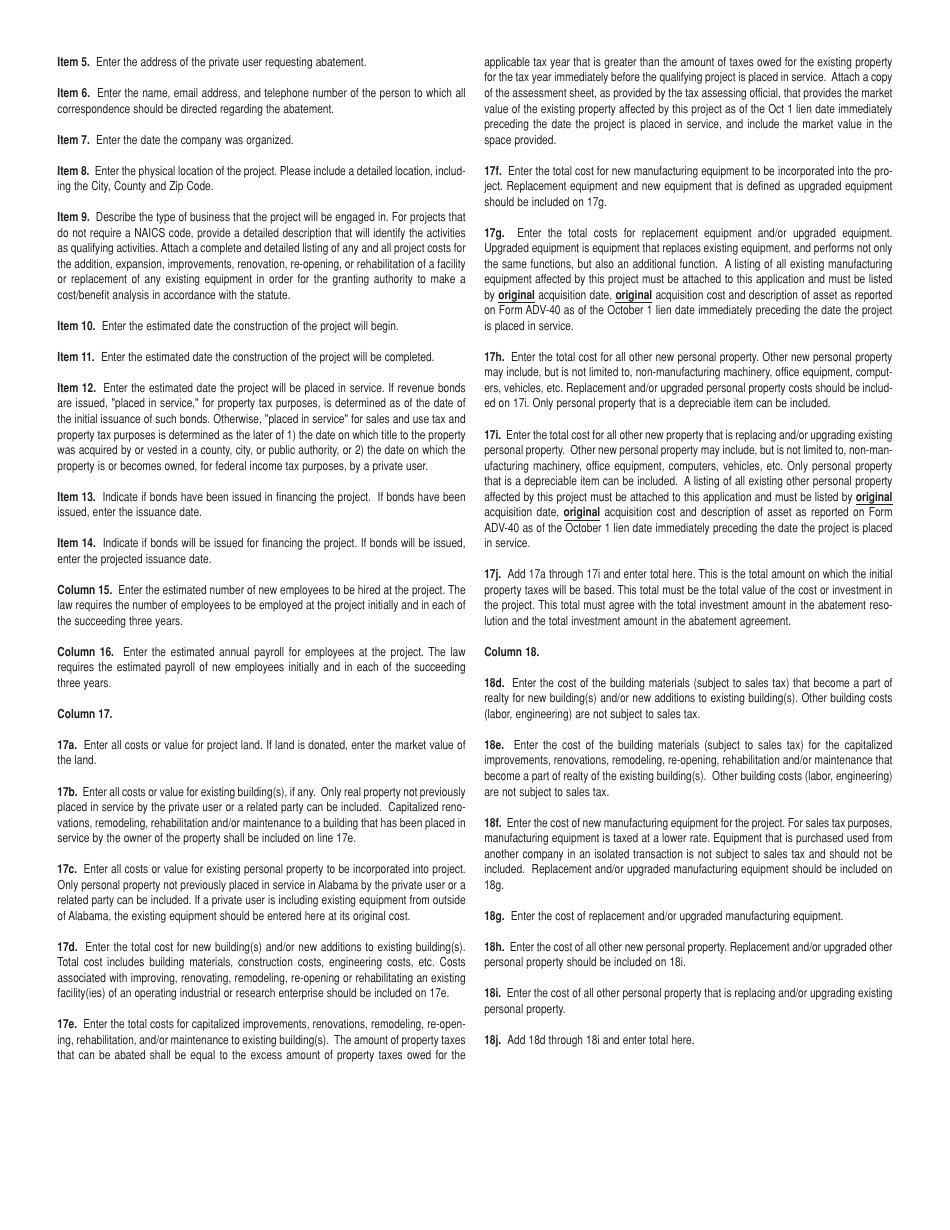 Form CO: CAAG Application to Granting Authority for Abatement of Taxes - Alabama, Page 3