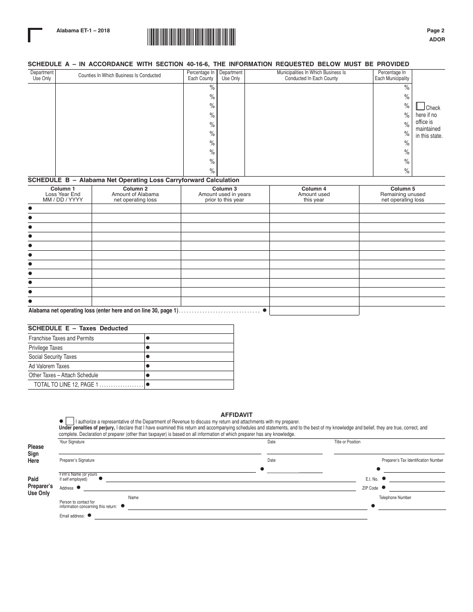 Form Et 1 2018 Fill Out Sign Online And Download Fillable Pdf Alabama Templateroller 4967