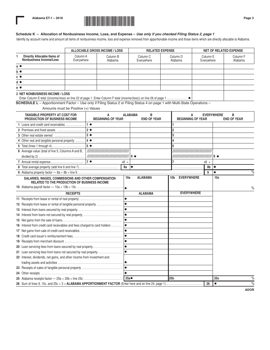 Form Et 1 Download Fillable Pdf Or Fill Online Financial Institution Excise Tax Return 2018 3305