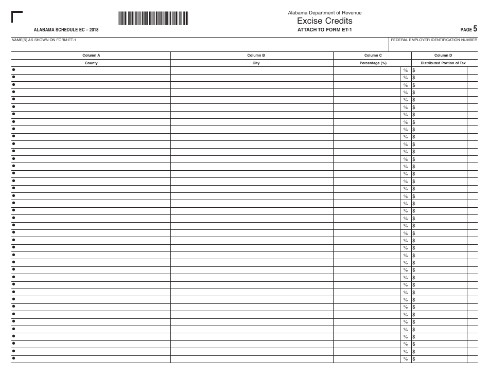 Form ET-1 Schedule EC Excise Credits - Alabama, Page 5