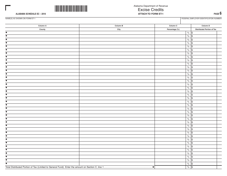 Form ET-1 Schedule EC Excise Credits - Alabama, Page 6