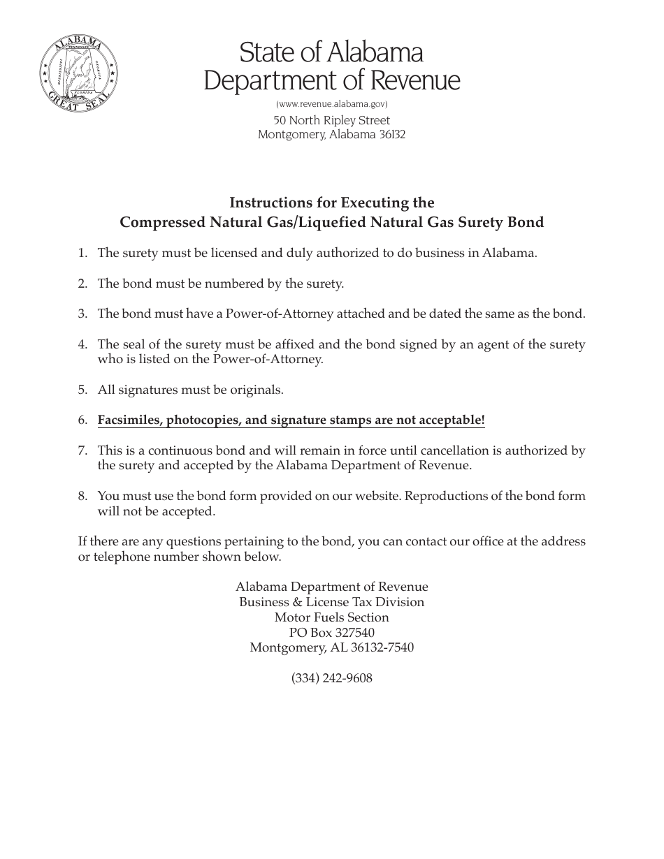 Form BL: CLGBOND Compressed Natural Gas / Liquefied Natural Gas Surety Bond - Alabama, Page 2
