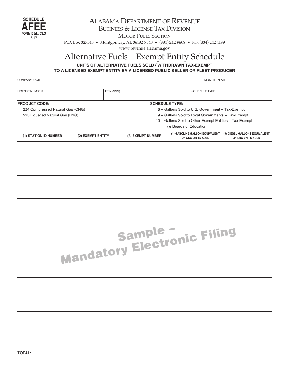 Form BL: CLG Alternative Fuel Monthly Tax Return - Sample - Alabama, Page 3
