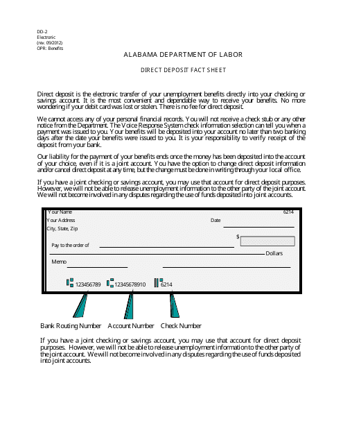 Form DD-2 Direct Deposit Fact Sheet - Alabama