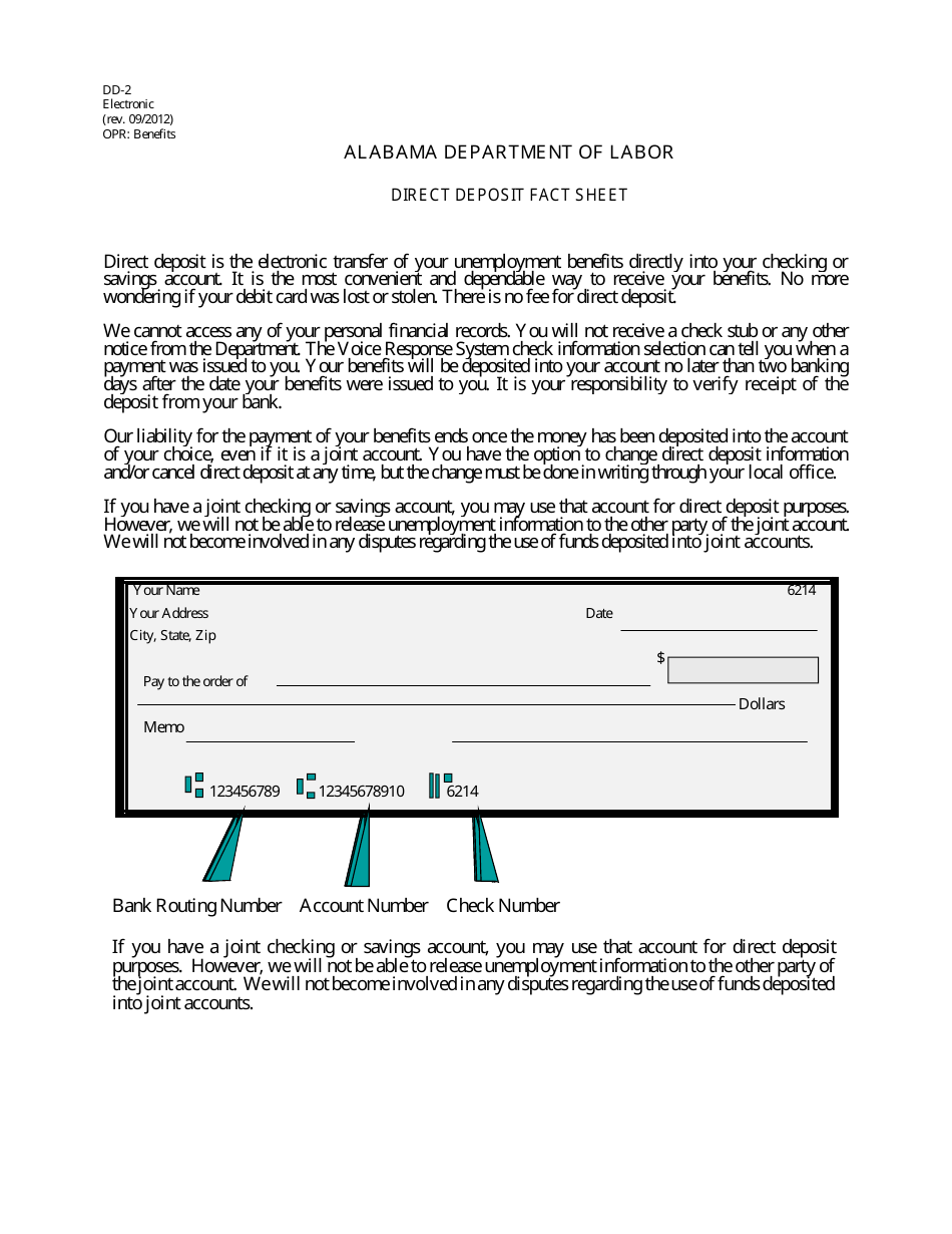 Form DD-2 Direct Deposit Fact Sheet - Alabama, Page 1