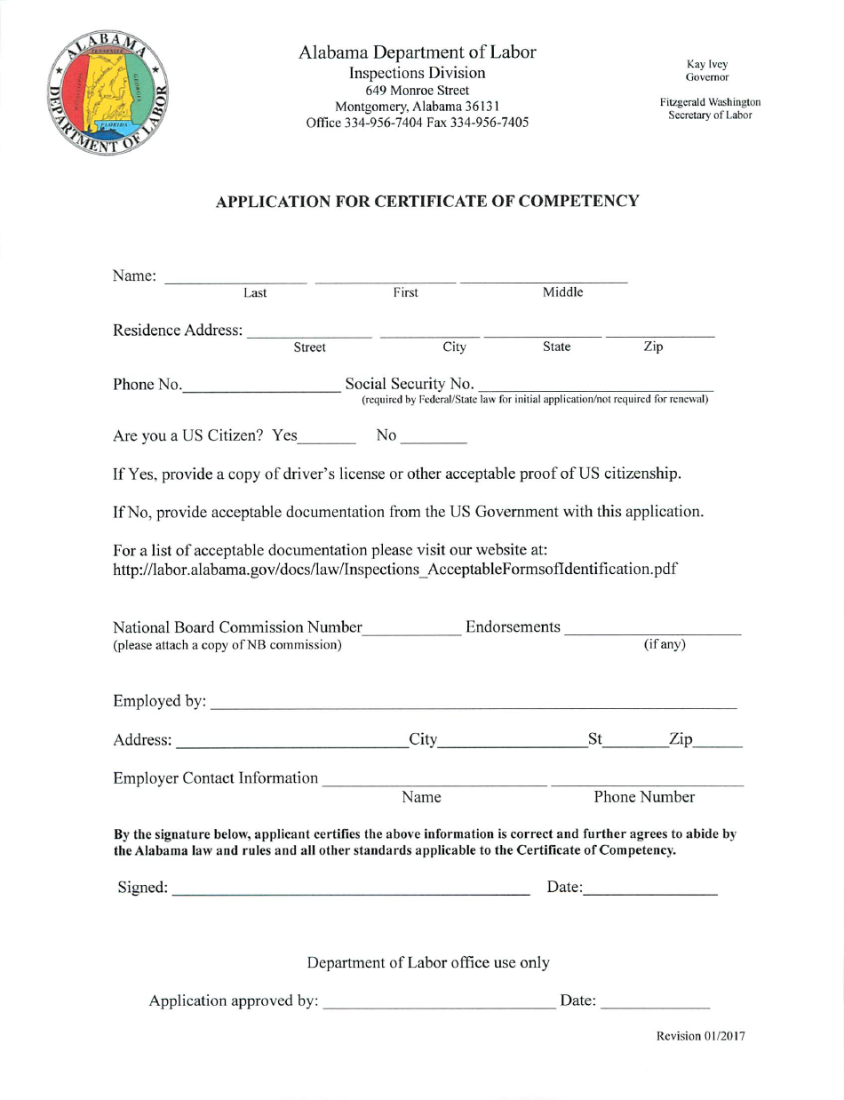 Application for Certificate of Competency - Alabama, Page 1