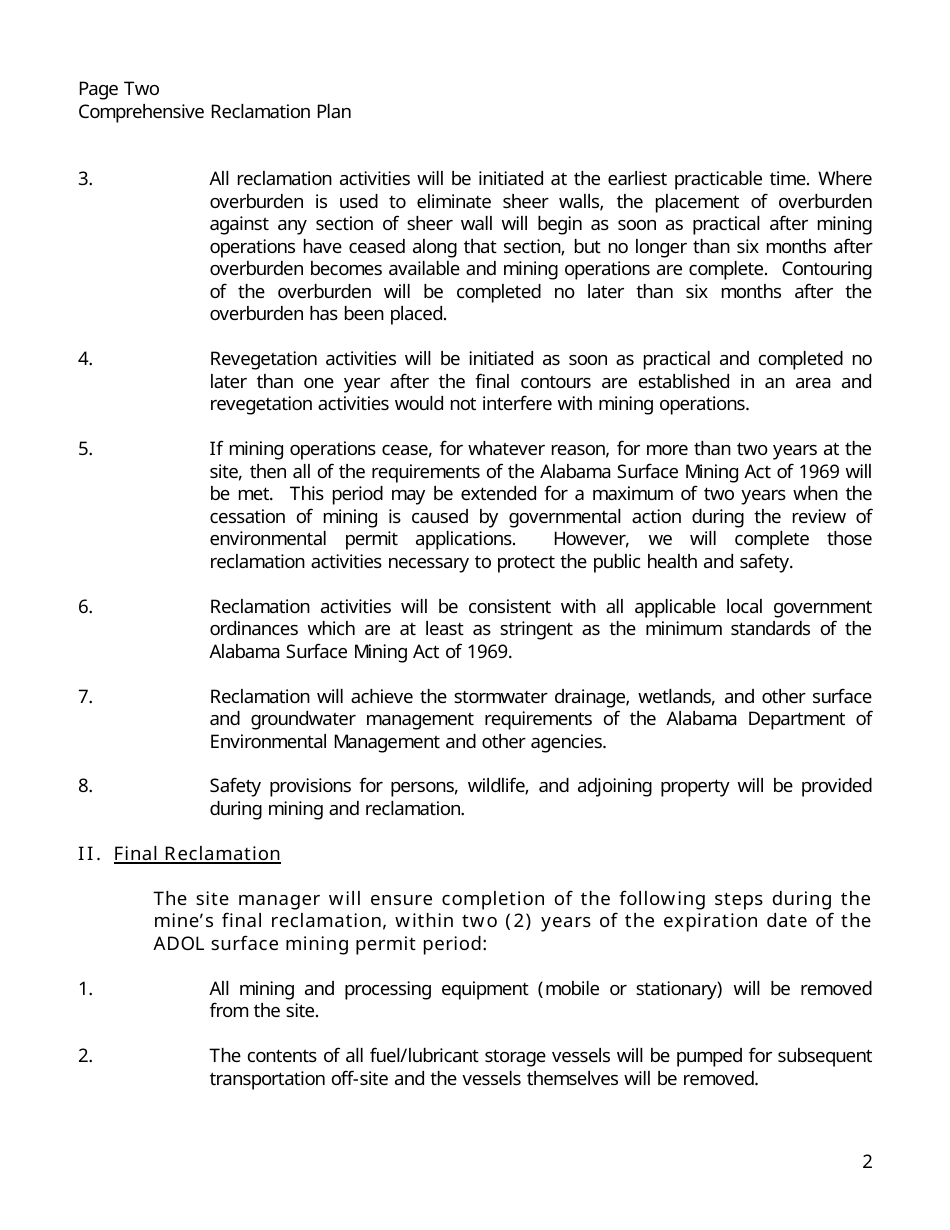Comprehensive Reclamation Plan - Alabama, Page 2