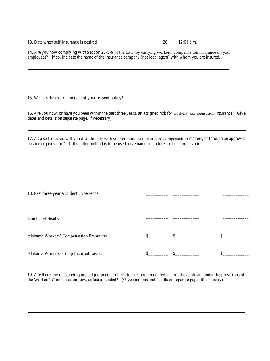 Form WC18 Employers Application for Self Insurance - Alabama, Page 3