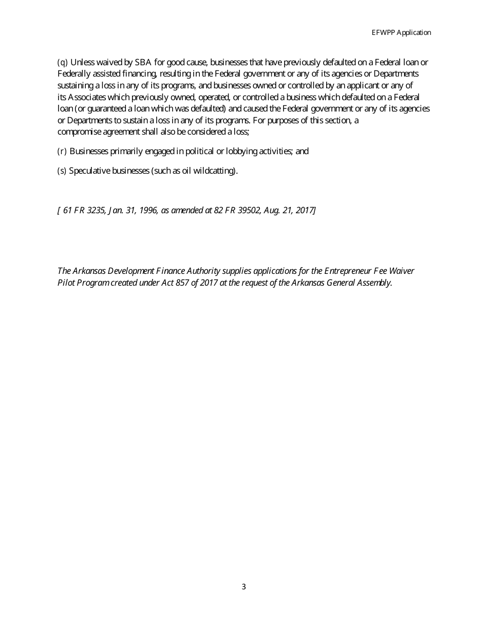 Entrepreneur Fee Waiver Pilot Program Application Form - Arkansas, Page 3