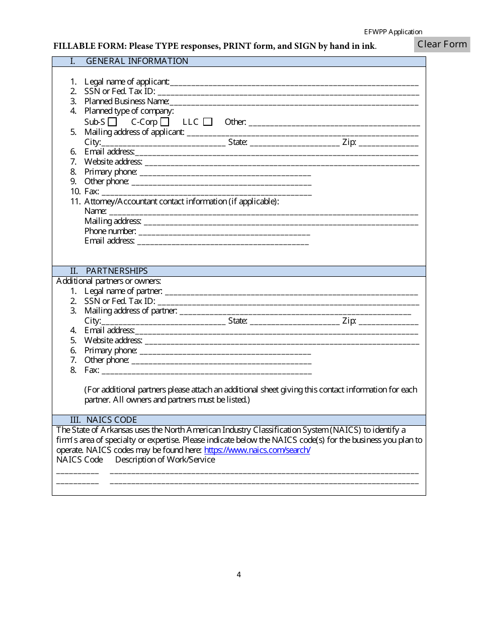 Entrepreneur Fee Waiver Pilot Program Application Form - Arkansas, Page 4