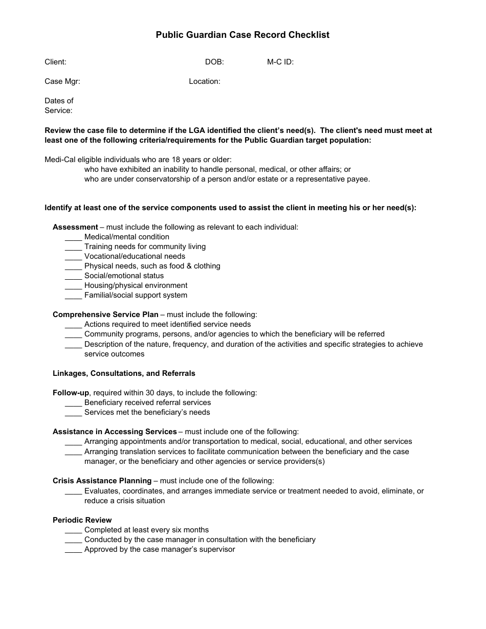 Public Health Case Record Checklist - California, Page 3