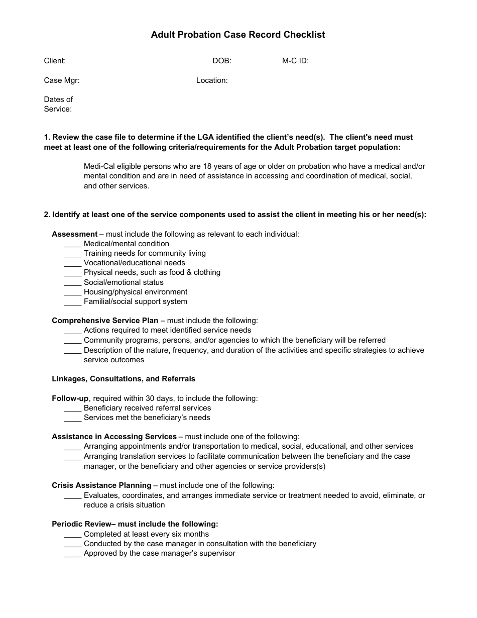 Public Health Case Record Checklist - California, Page 5